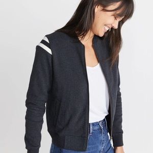 Marine Layer Black Bomber Jacket with White Stripes